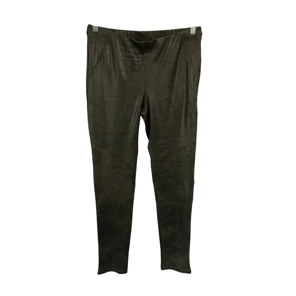 Wishlist Leggings Medium Metallic Olive Bronze Faux Leather Pull-On Seam Detail